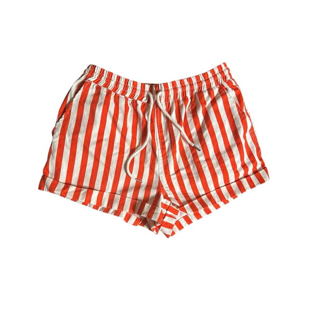 NWOT Forever 21 Red-Orange Striped 100% Cotton Drawstring Shorts- Medium